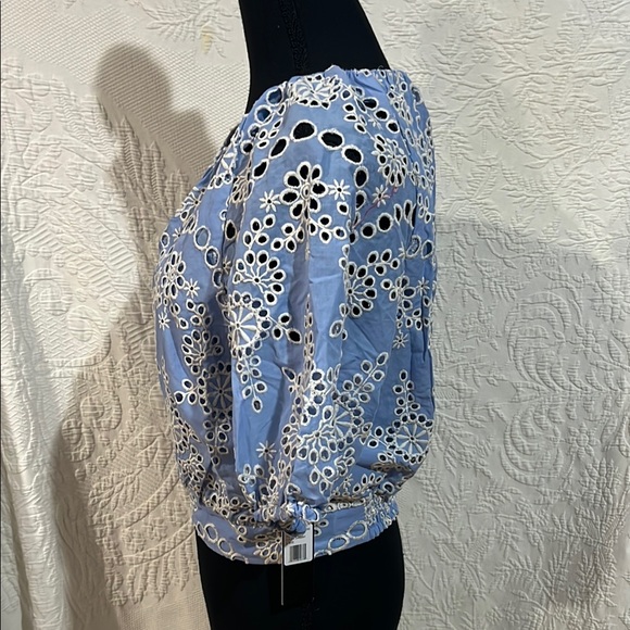 NVLT Blue and White Eyelet Women's Top, size small, NWT - Picture 6 of 14